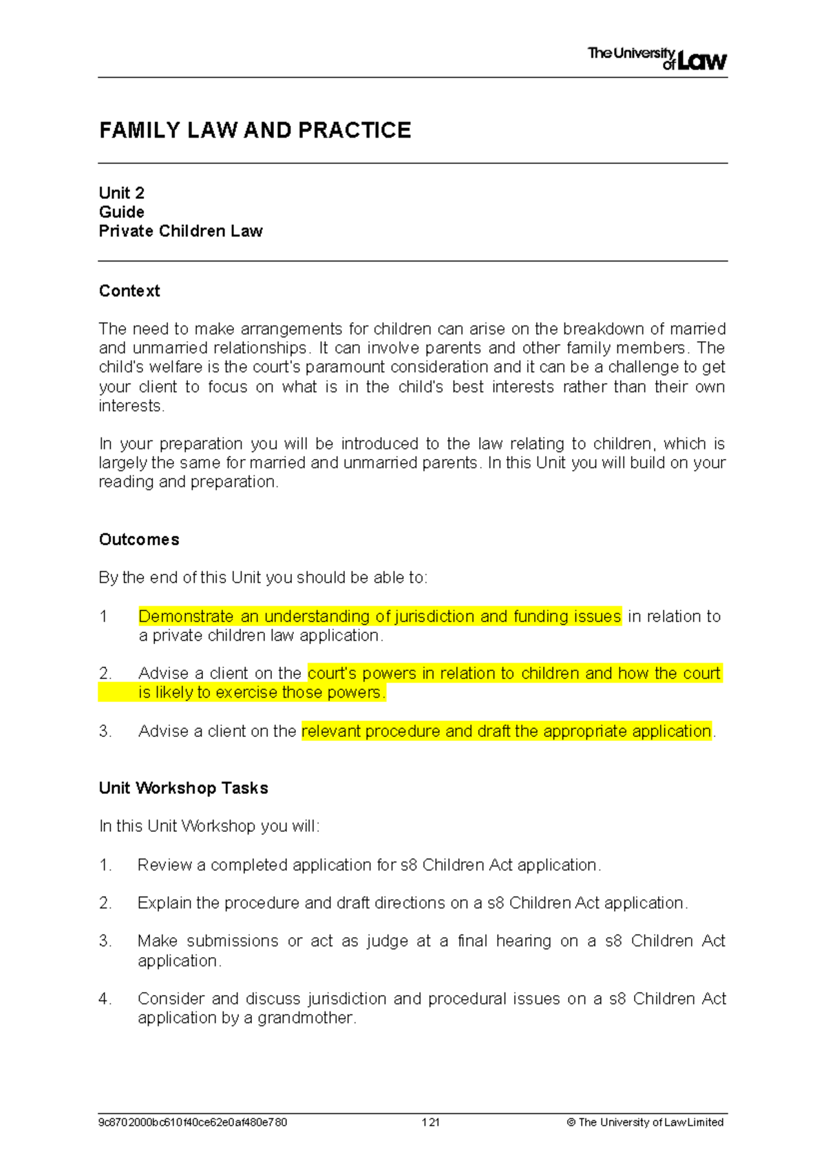 2223 FAM WS02 CE01 Guide to Private Children Law & Unit Workshop 2 ...