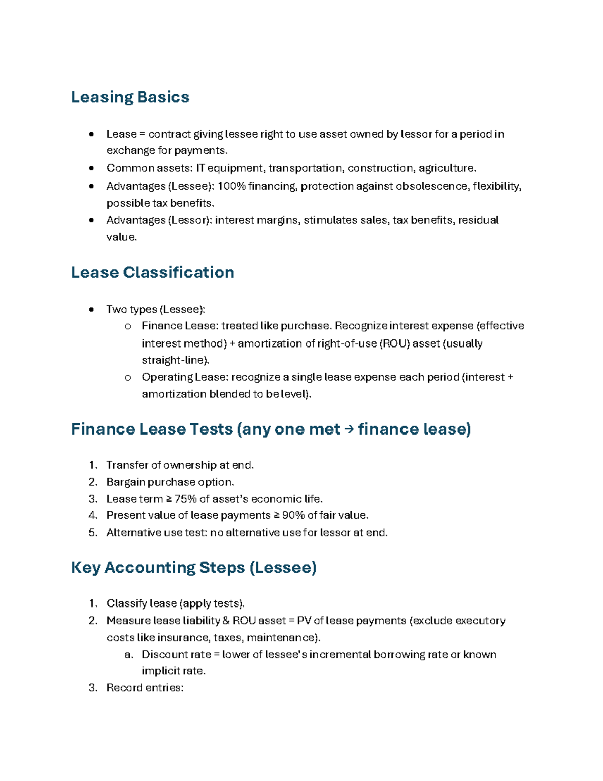 Chapter 15 - Leasing Review: Key Concepts and Accounting Steps - Studocu