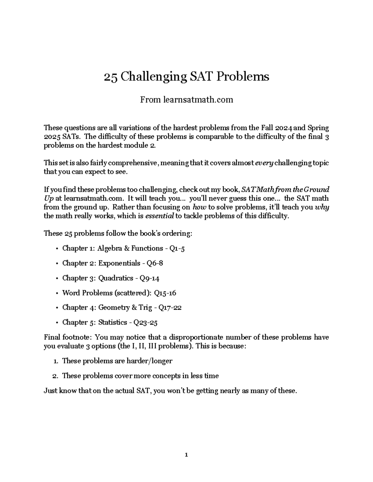 25 Challenging SAT Math Problems for Fall 2024 & Spring 2025 - Studocu
