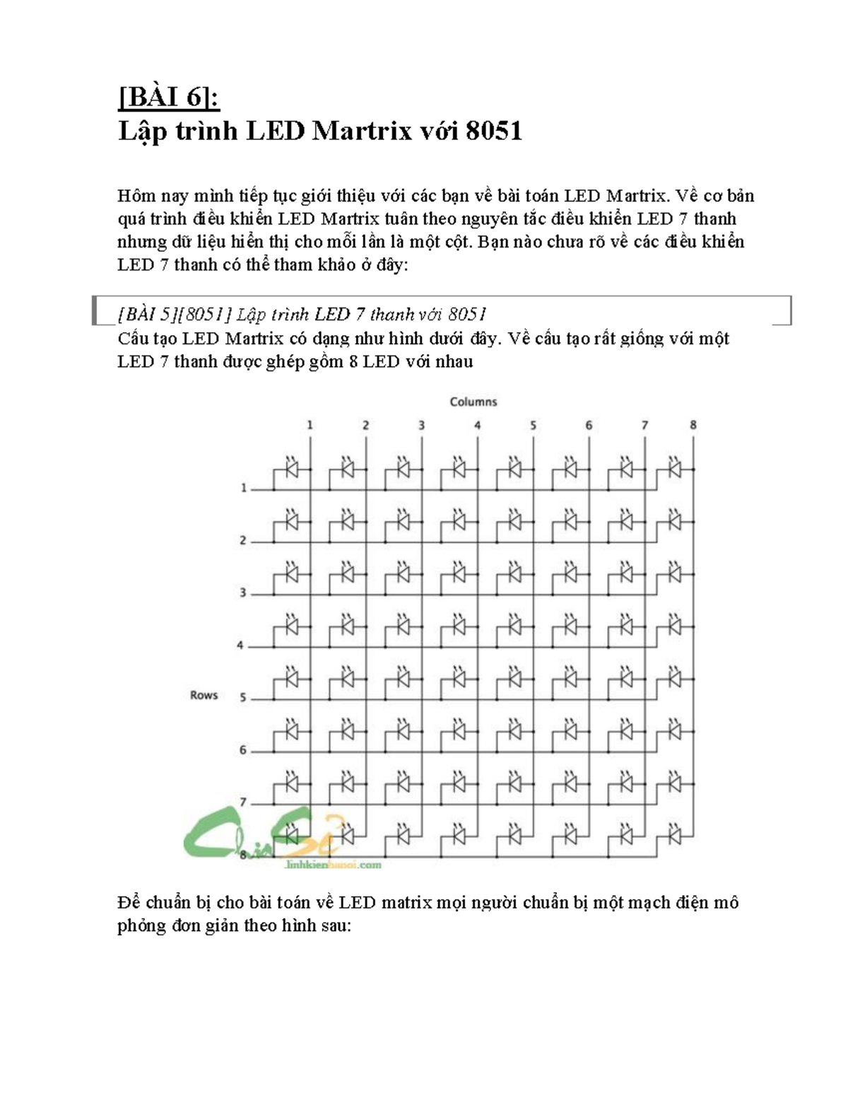 Lab6 Hướng dẫn Lập trình LED Matrix với 8051 và Bài Tập - Studocu