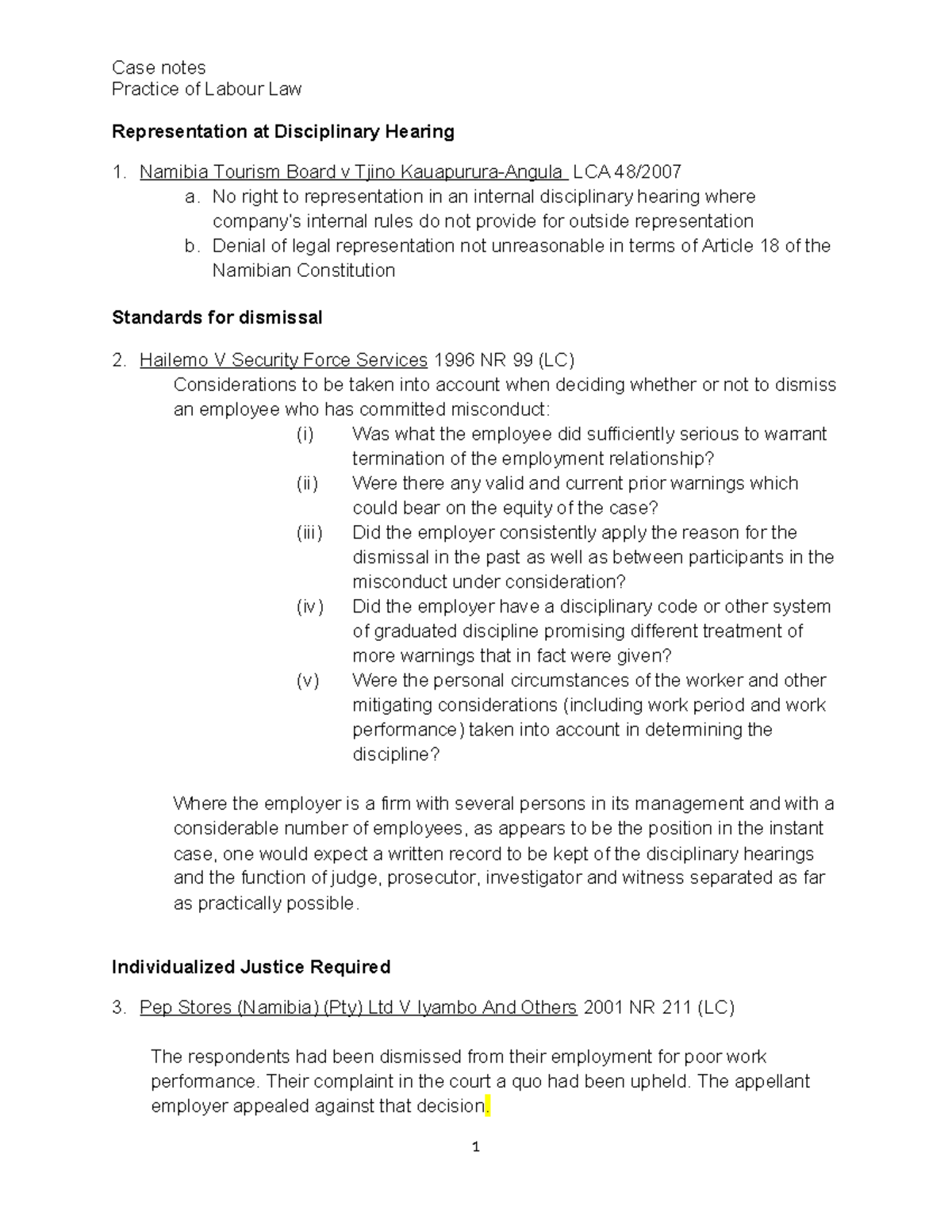 Case Notes: Labour Law Representation at Disciplinary Hearings (LCA ...