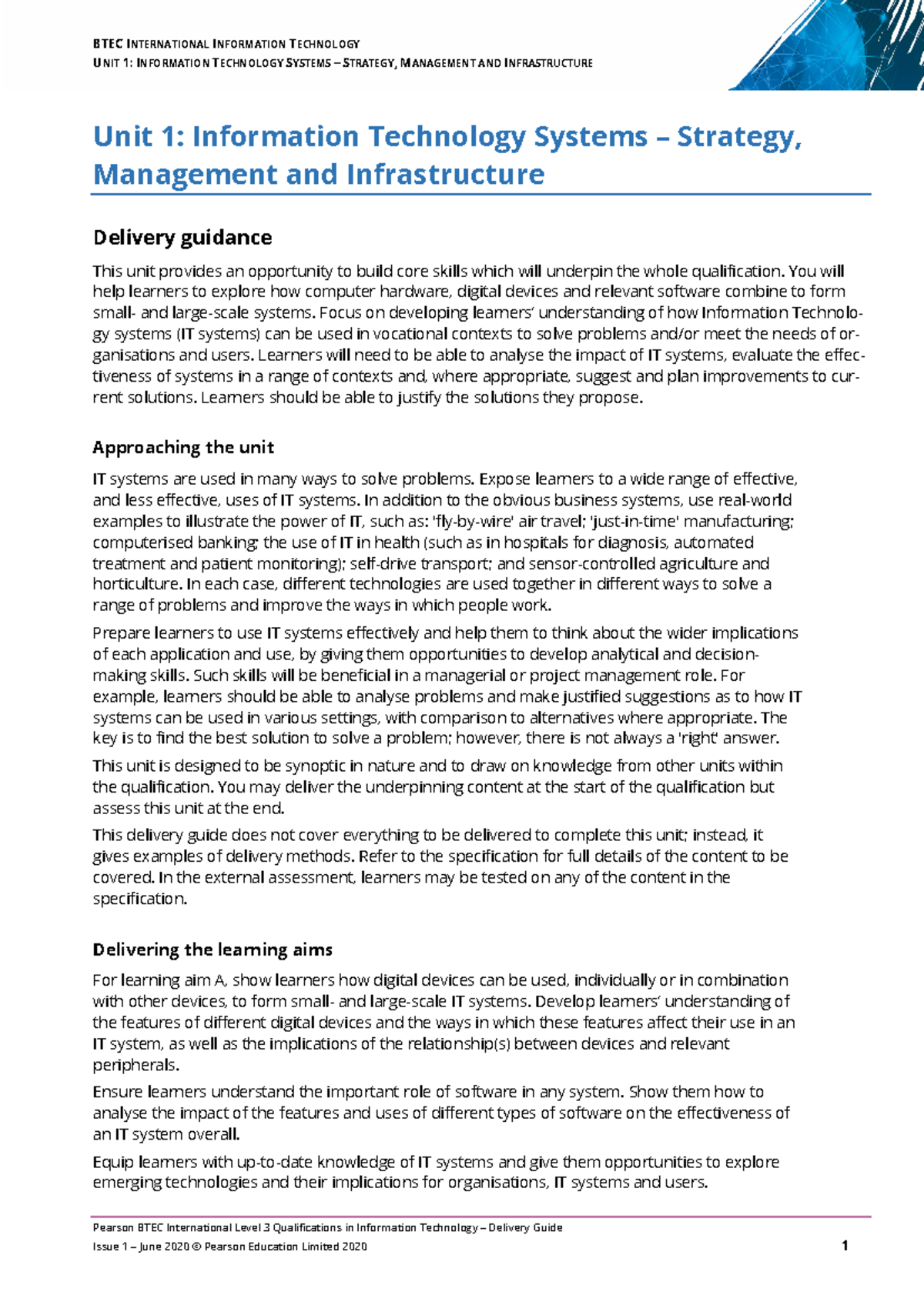 BTEC L3 IT Unit 1: Info Tech Systems, Strategy & Management Guide - Studocu