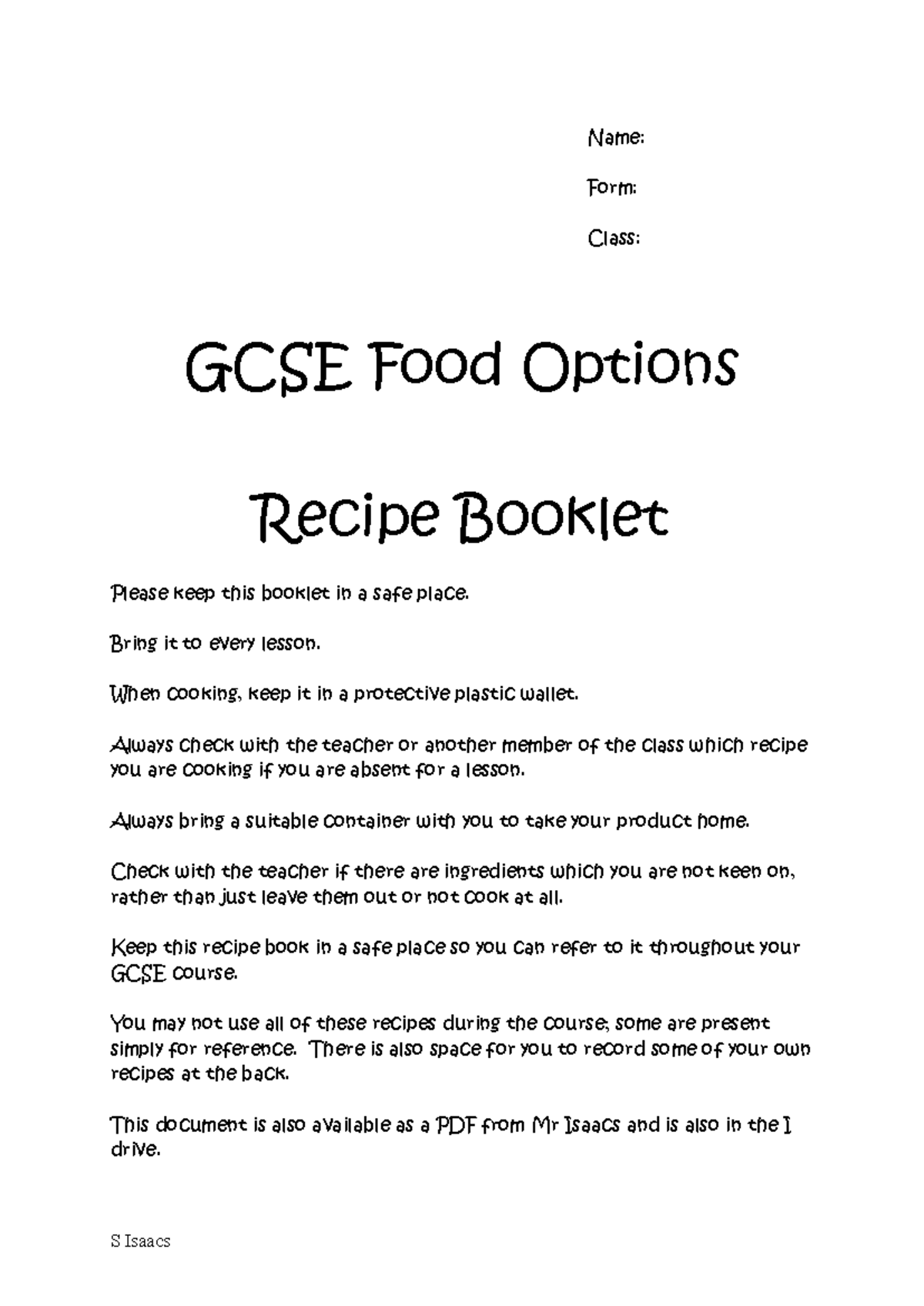 GCSE Food Options Recipe Booklet: Essential Cooking Guide - Studocu