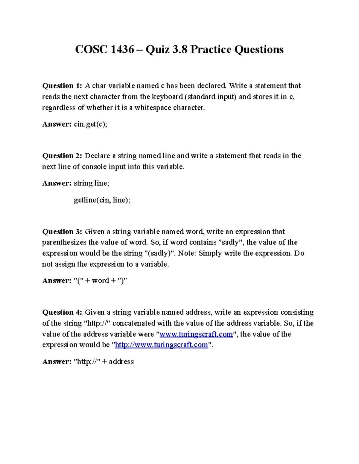 COSC 1436 Quiz 3.8 Practice Questions and Answers Guide - Studocu