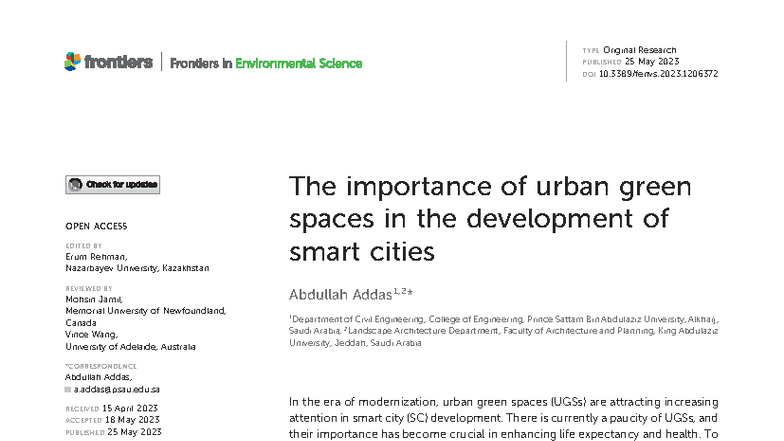 The Importance of Urban Green Spaces in Smart City Development (FENV-11 ...