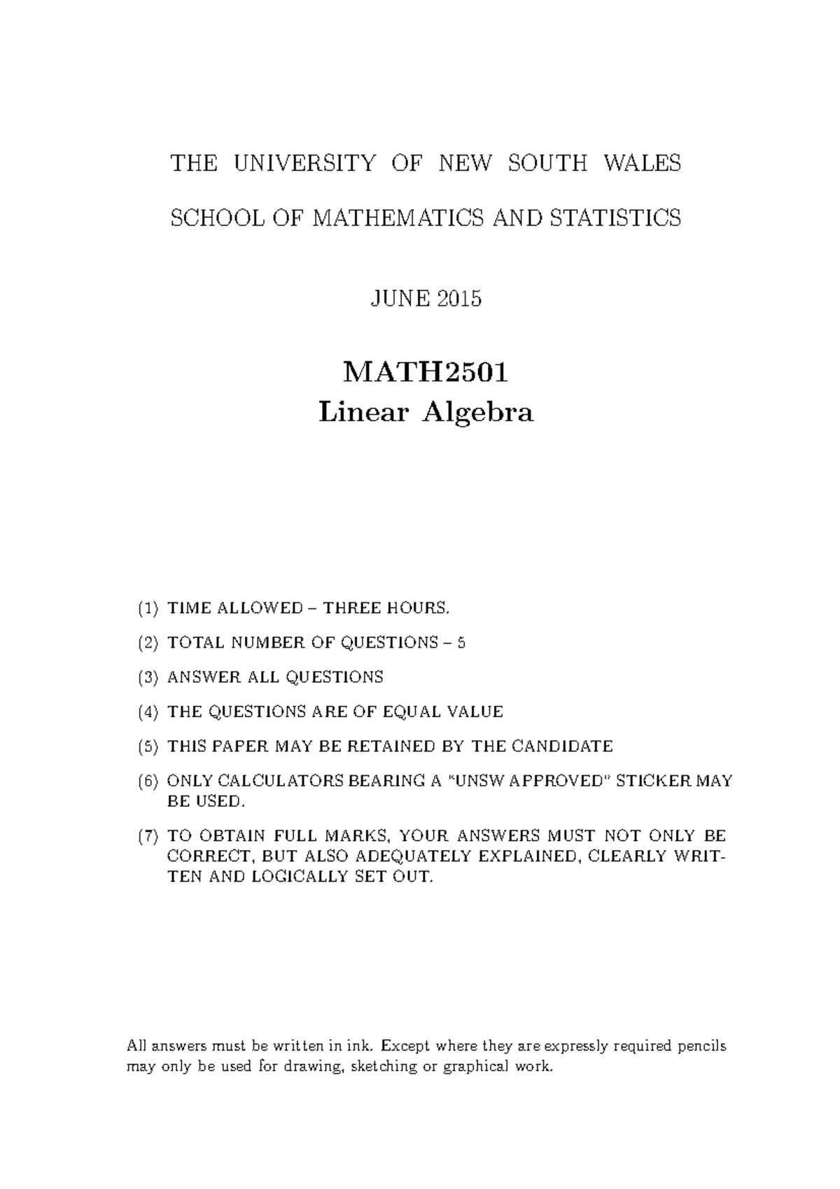 MATH2501 Test 2A 2023 - Linear Algebra Concepts and Problems - Studocu