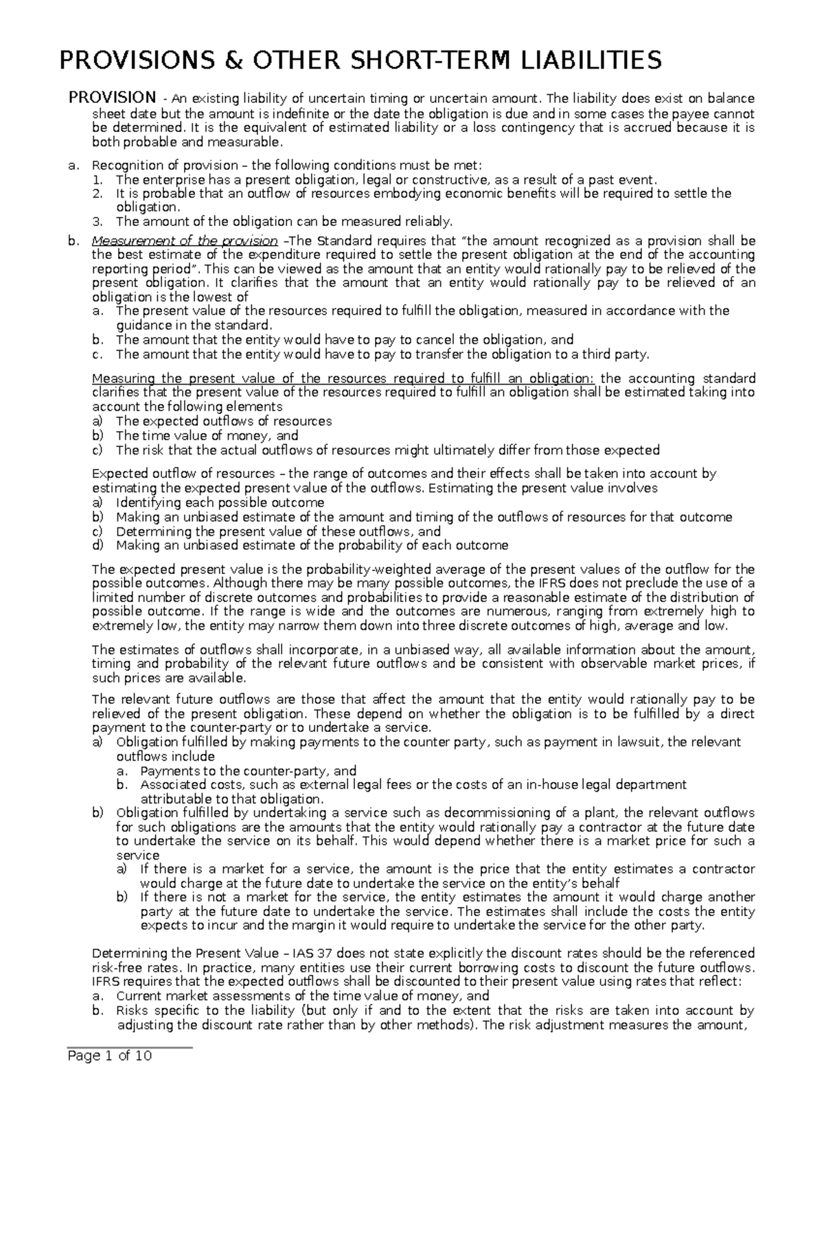 Provisions & Short-Term Liabilities: Key Concepts in Accounting - Studocu
