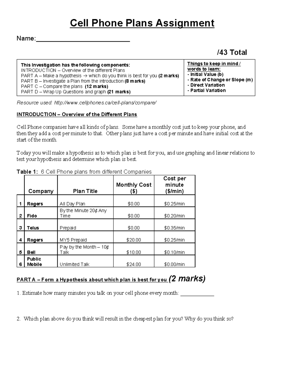 Cell+phone+plan+assignment - Cell Phone Plans Assignment Name
