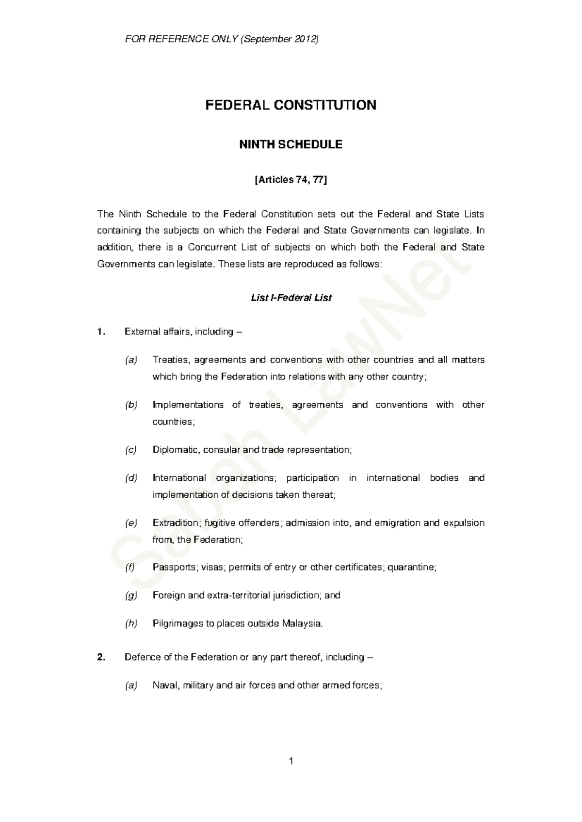 Ninth Schedule of the Federal Constitution: Legislative Lists Overview ...