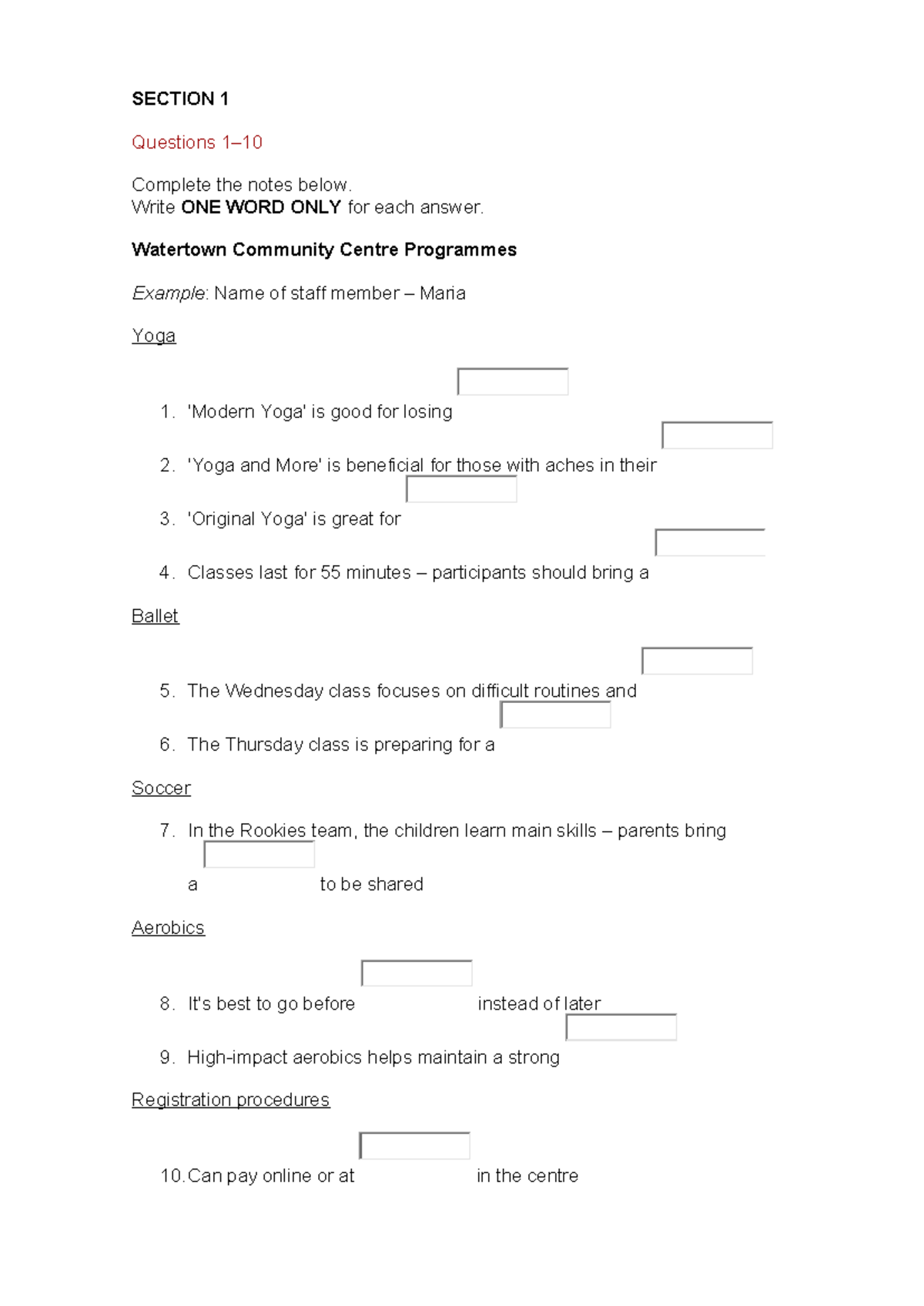 Listening - DFD: Community Centre Programs & Nature Park Facts - Studocu