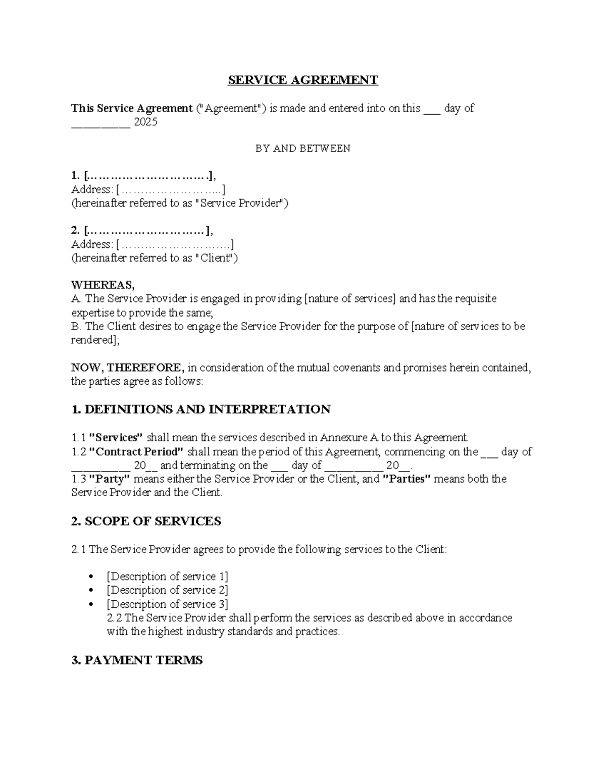 Service Agreement Draft: Key Terms and Conditions Overview - Studocu