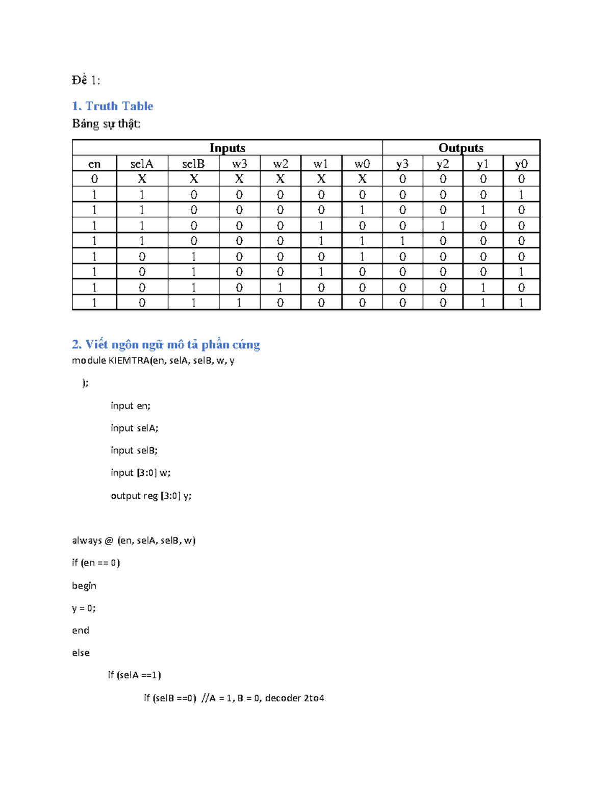 KT1 FPGA: Truth Table and Test Cases for 4-to-2 Encoder Function - Studocu