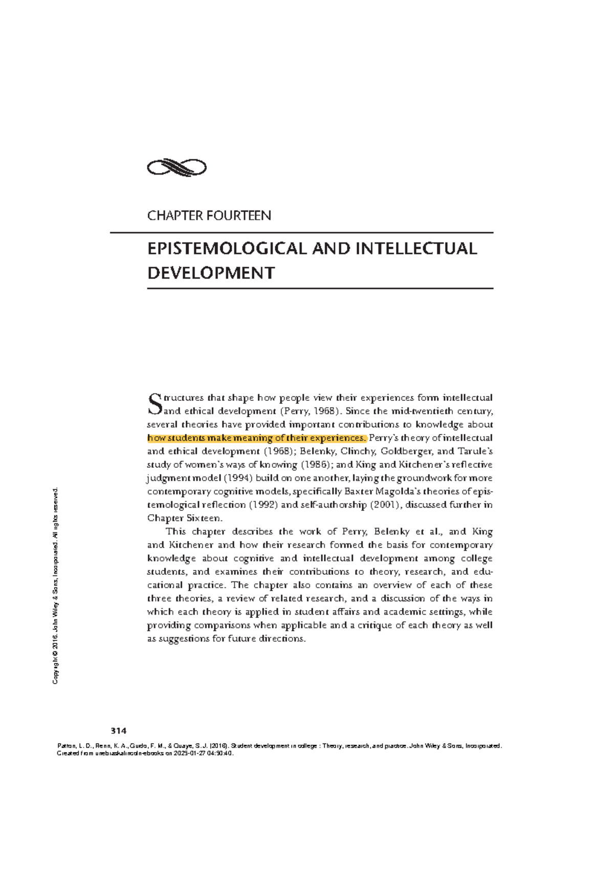 Epistemological and Intellectual Development in College Students (EDU ...