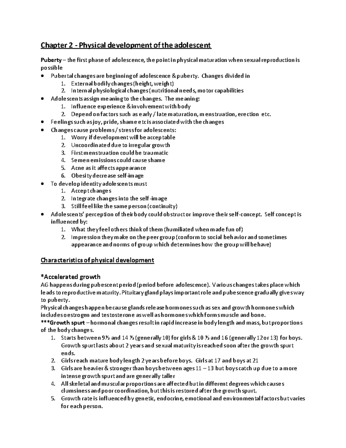 EDT1601 - Chapter 2 Summary: Physical Development in Adolescents - Studocu