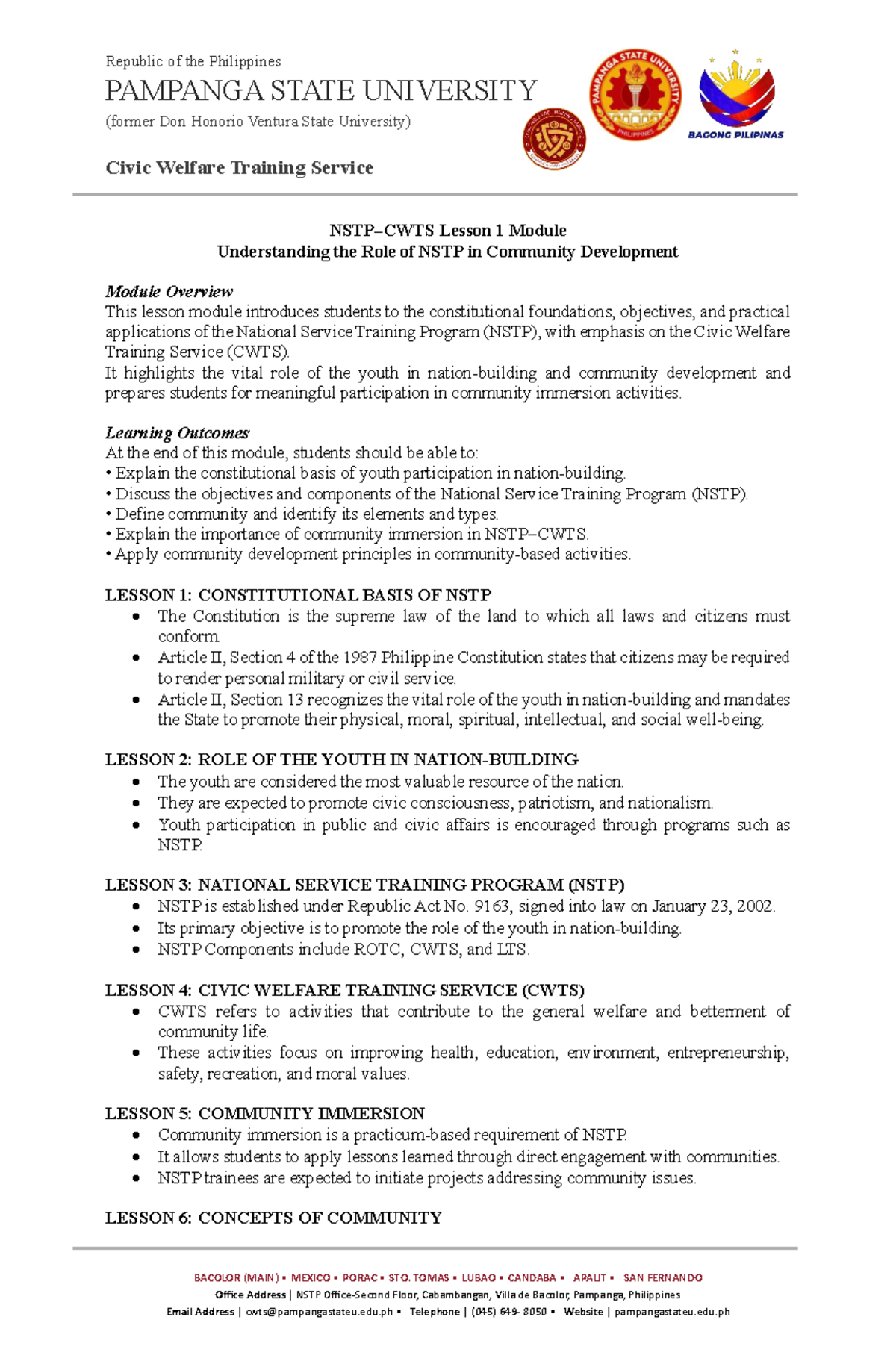 CWTS-2 Lesson 1: Understanding NSTP's Role in Community Development ...