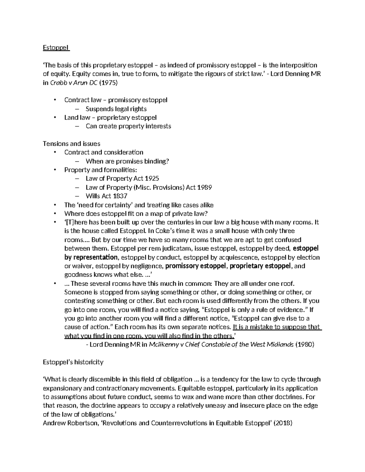 Equity & Trusts Law: Comprehensive Summary of Estoppel Concepts - Studocu