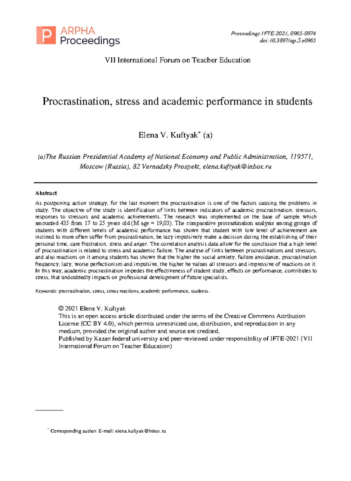 Prevalence of Academic Procrastination and Its Causes in University ...