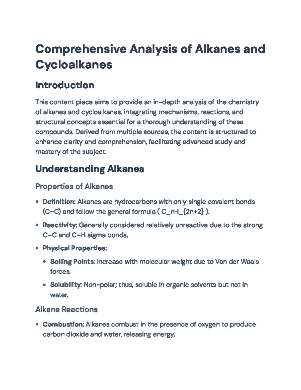 Comprehensive Study of Alkanes and Cycloalkanes: Properties & Reactions ...