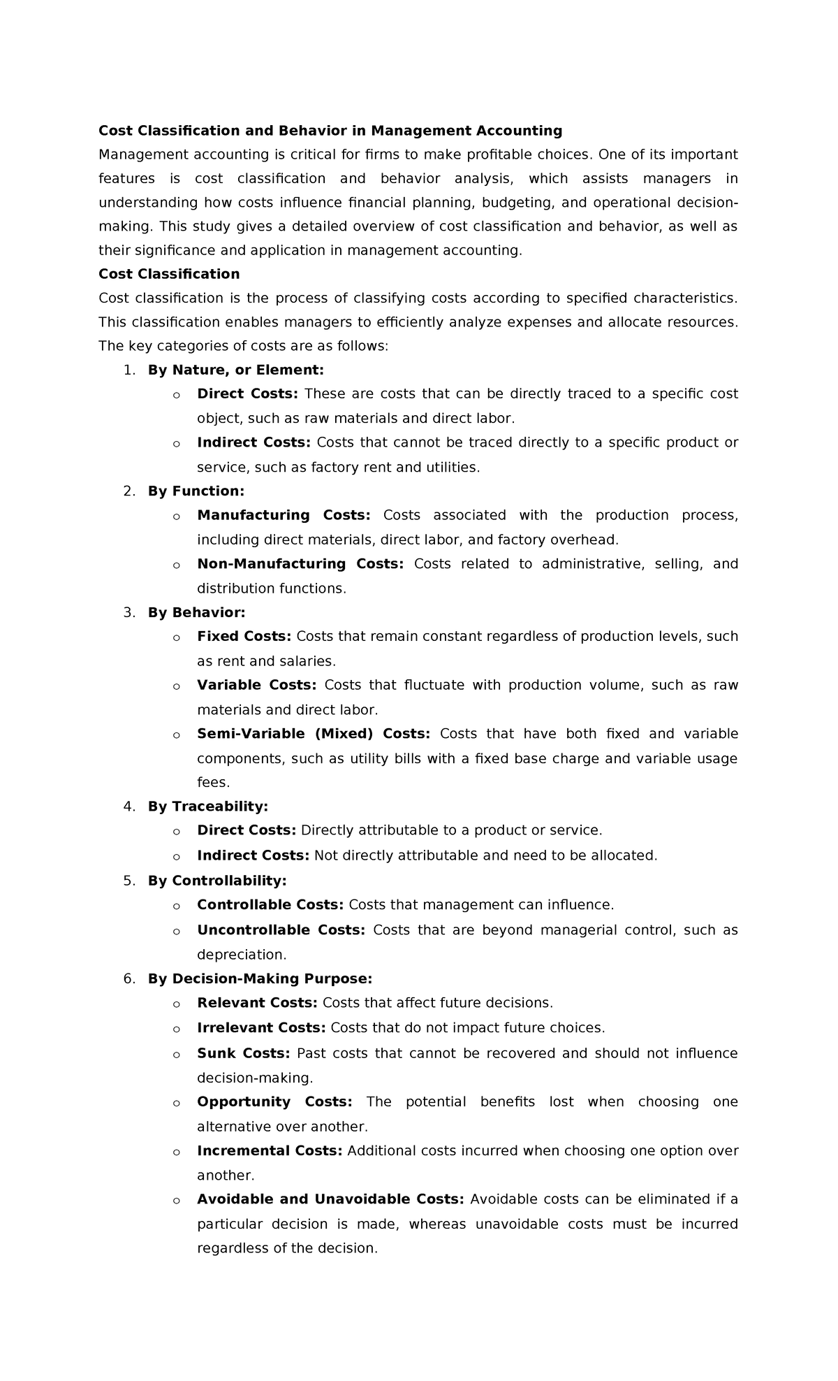 Written Report 1 - Cost Classification and Behavior in Management ...