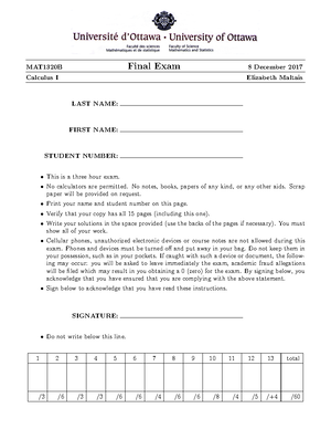 Calculus 1 Exam - MAT1320 - Studocu