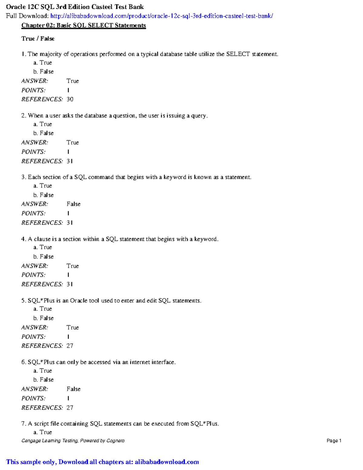 Oracle 12c SQL 3rd Edition Casteel Test Bank - Chapter 2 Study Guide ...