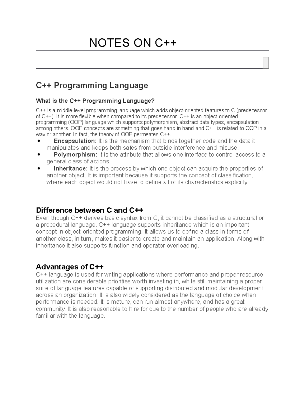 Notes on Programming Language Concepts - C Course: Grade 7 B+ - Studocu