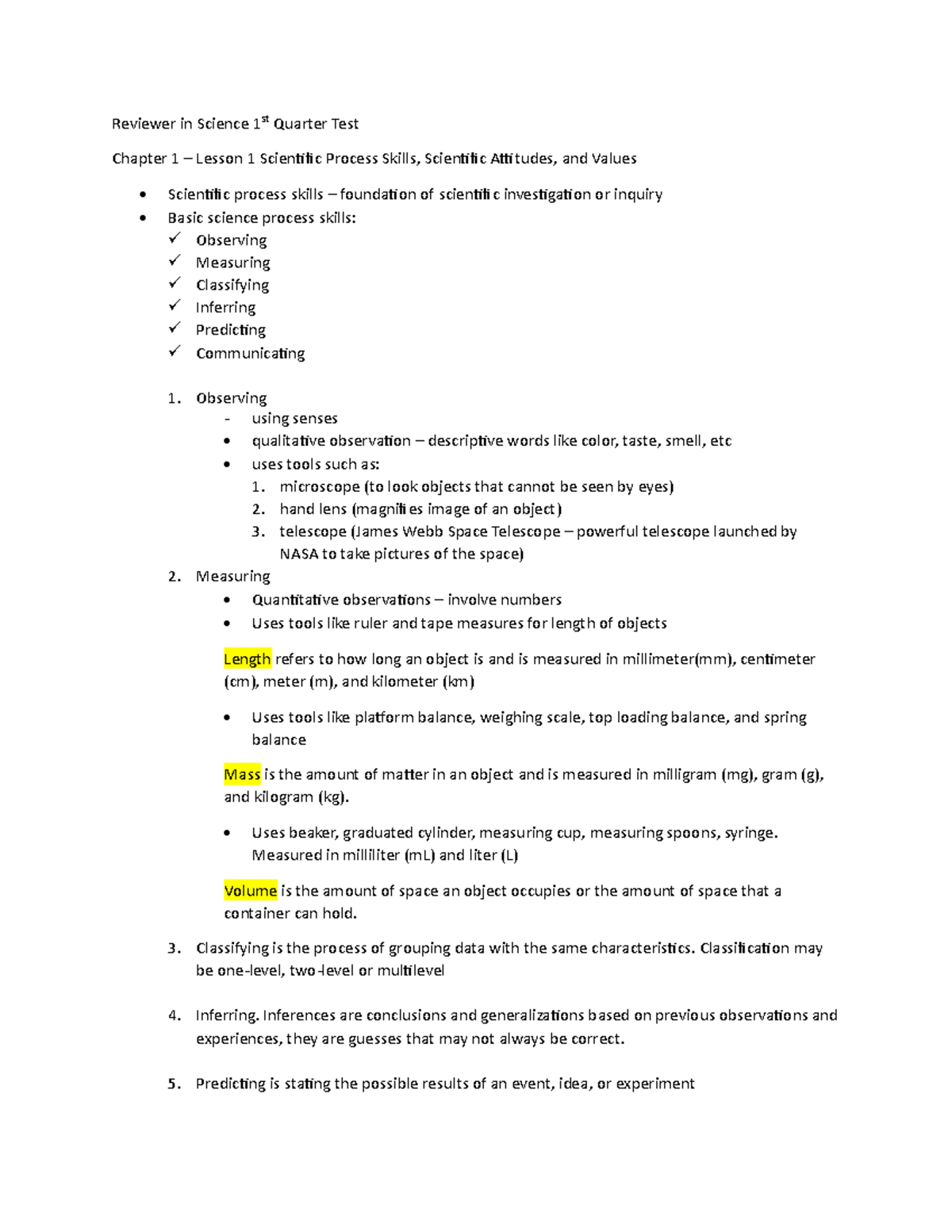 Reviewer in Science & Computer 1st Quarter Test: Scientific Process ...