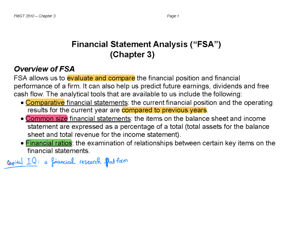 Chapter 3 FSA Analysis - Financial Performance Overview Fall 2021 - Studocu