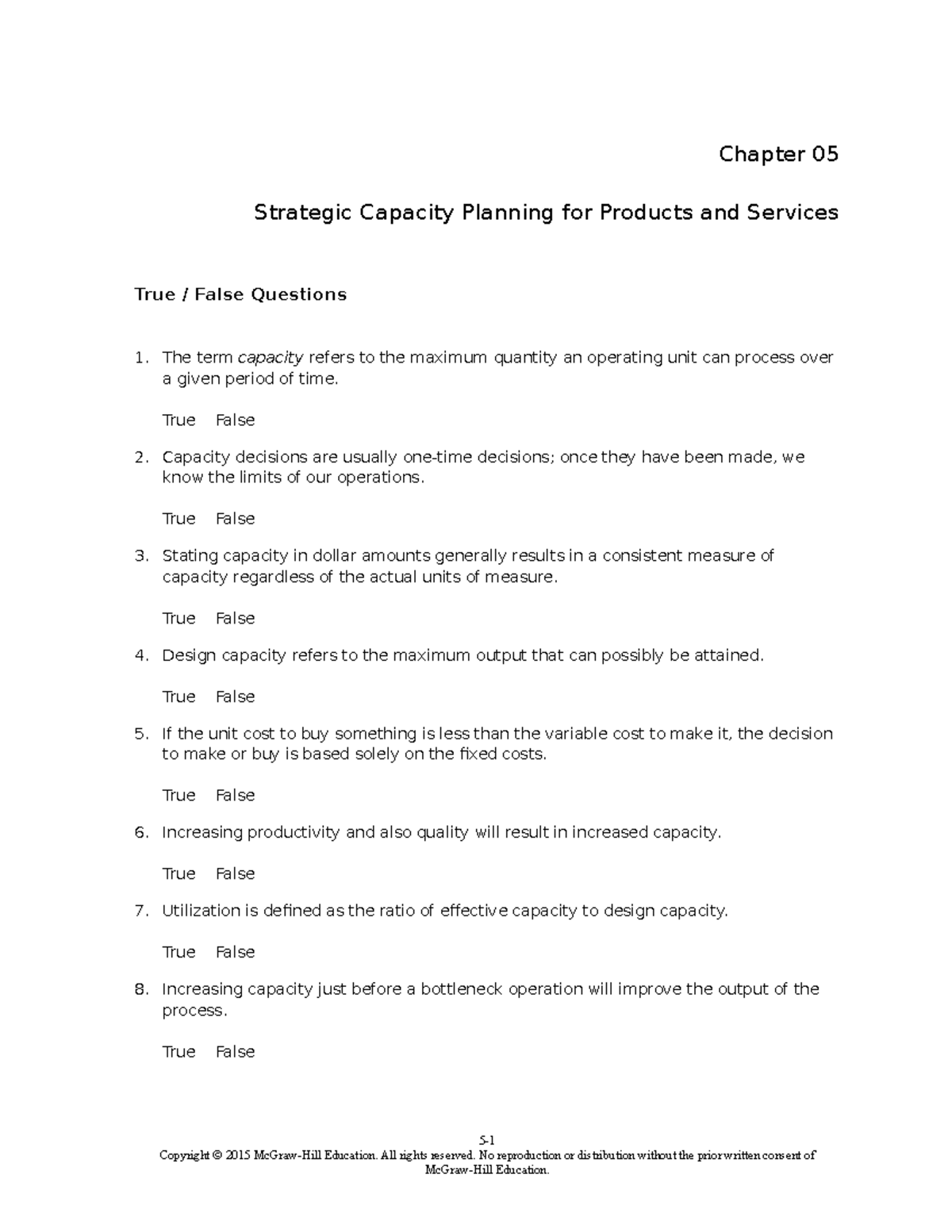 TBChap 005 - dddd - Chapter 05 Strategic Capacity Planning for Products ...