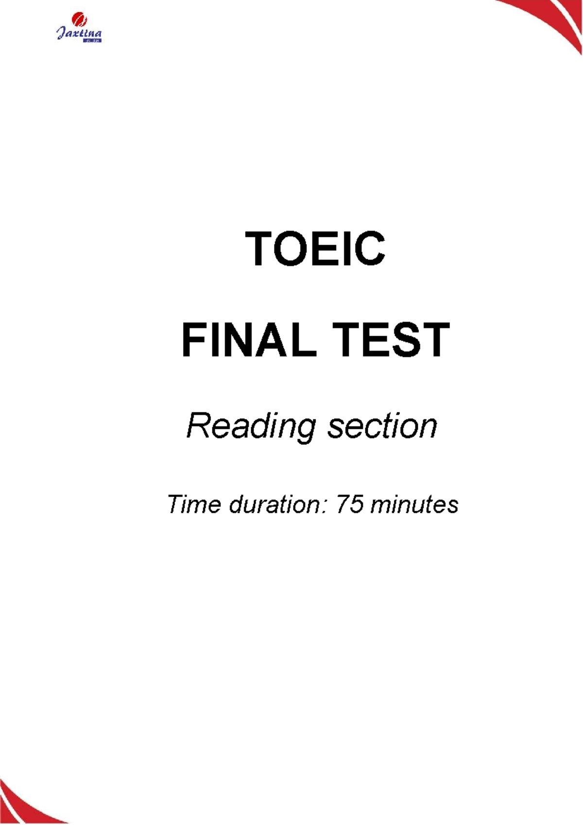 TOEIC 1111 FINAL TEST Reading Section Overview and Instructions - Studocu