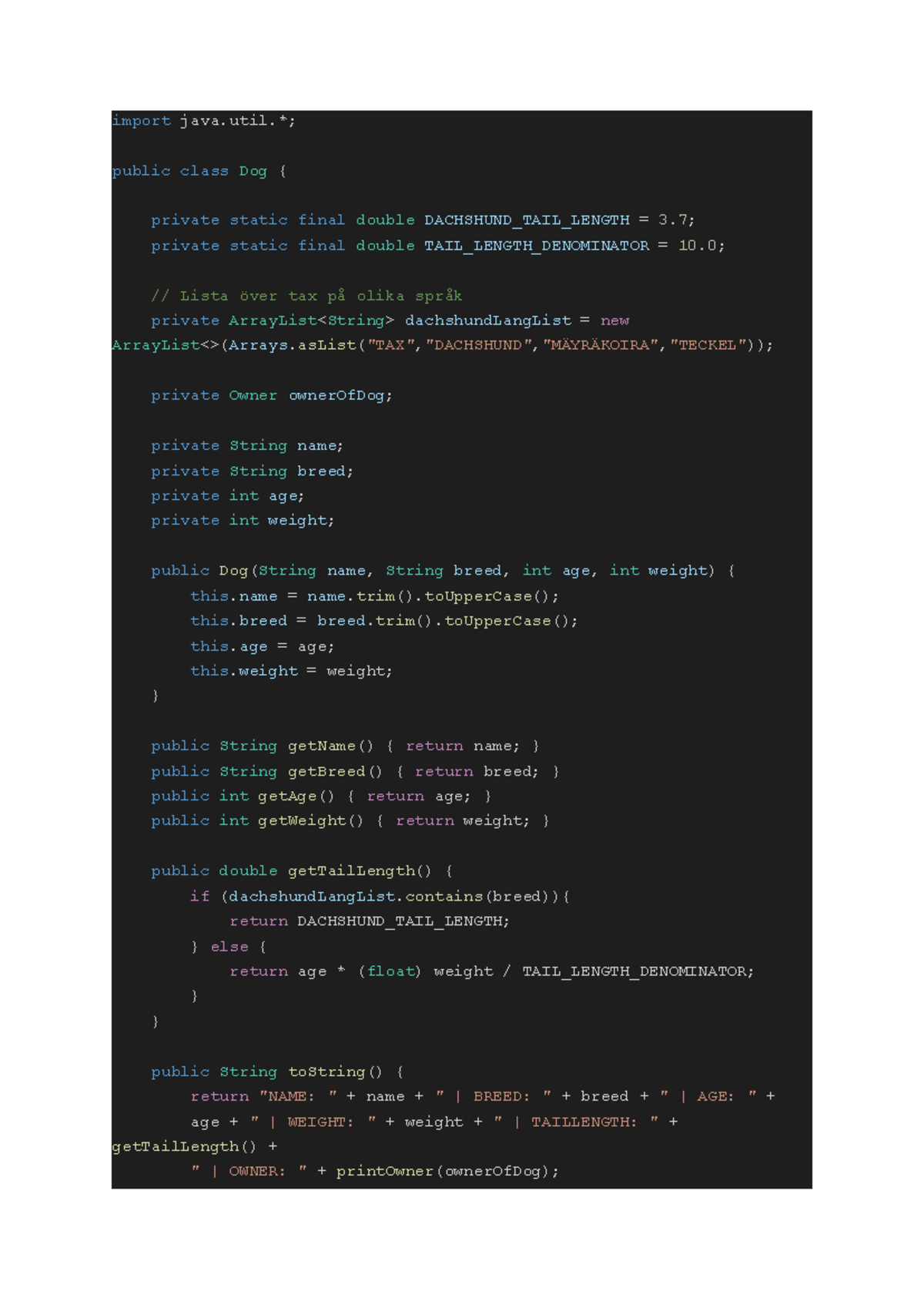 Hundregistret Del 1 - Dog Class Implementation in Java - Studocu