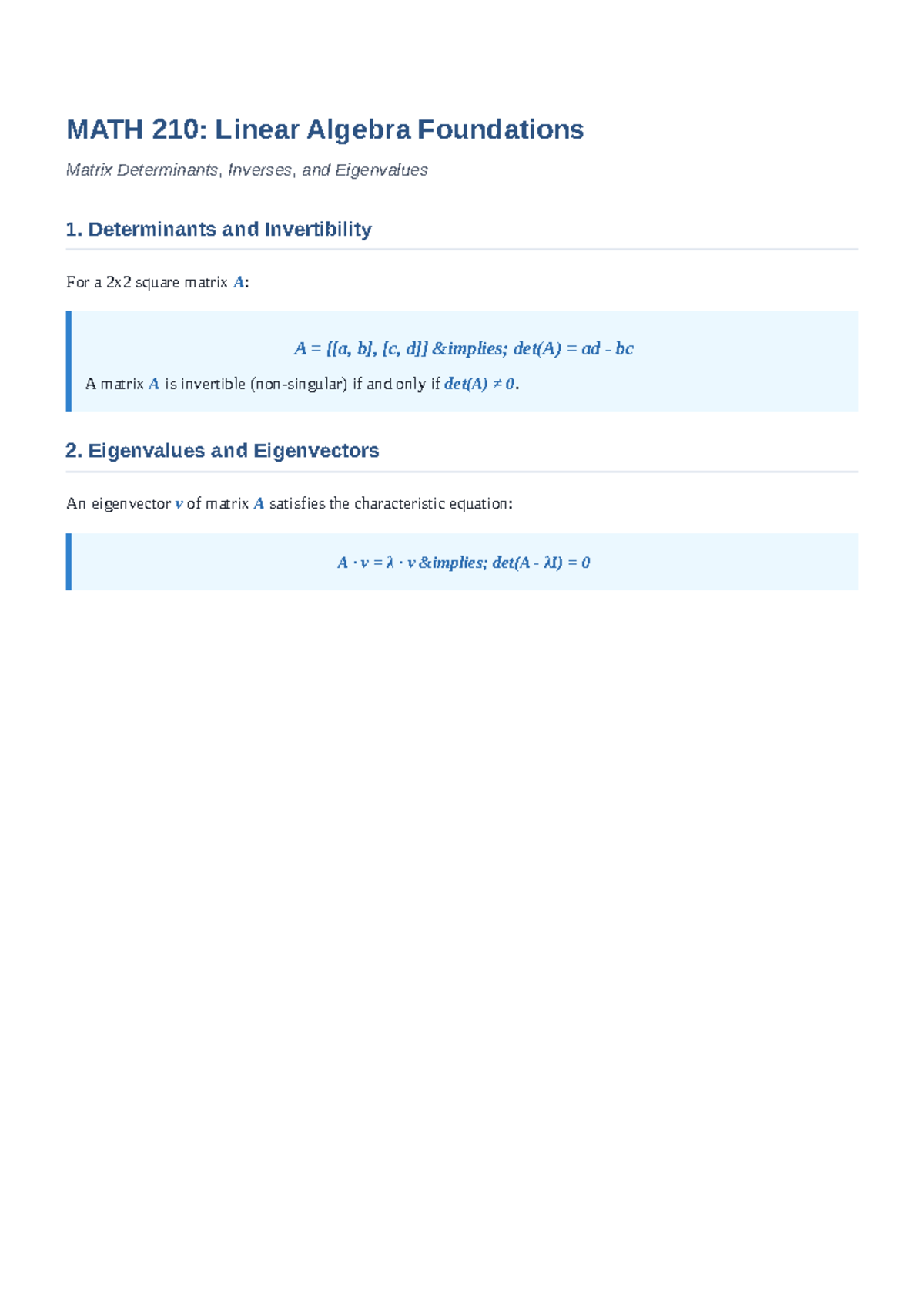 Study files v7 MATH210 Linear Algebra Determinants - College and ...