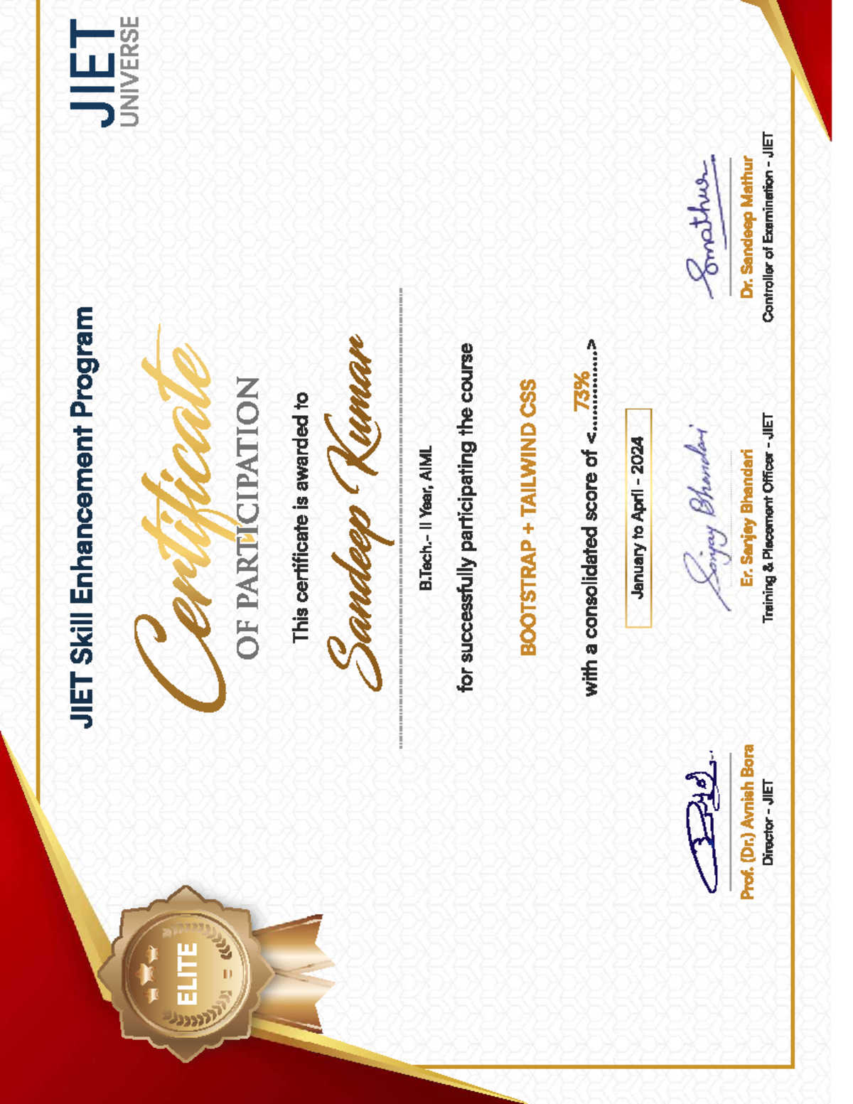Certificate of Participation: Bootstrap Tailwind CSS Course - JIET ...