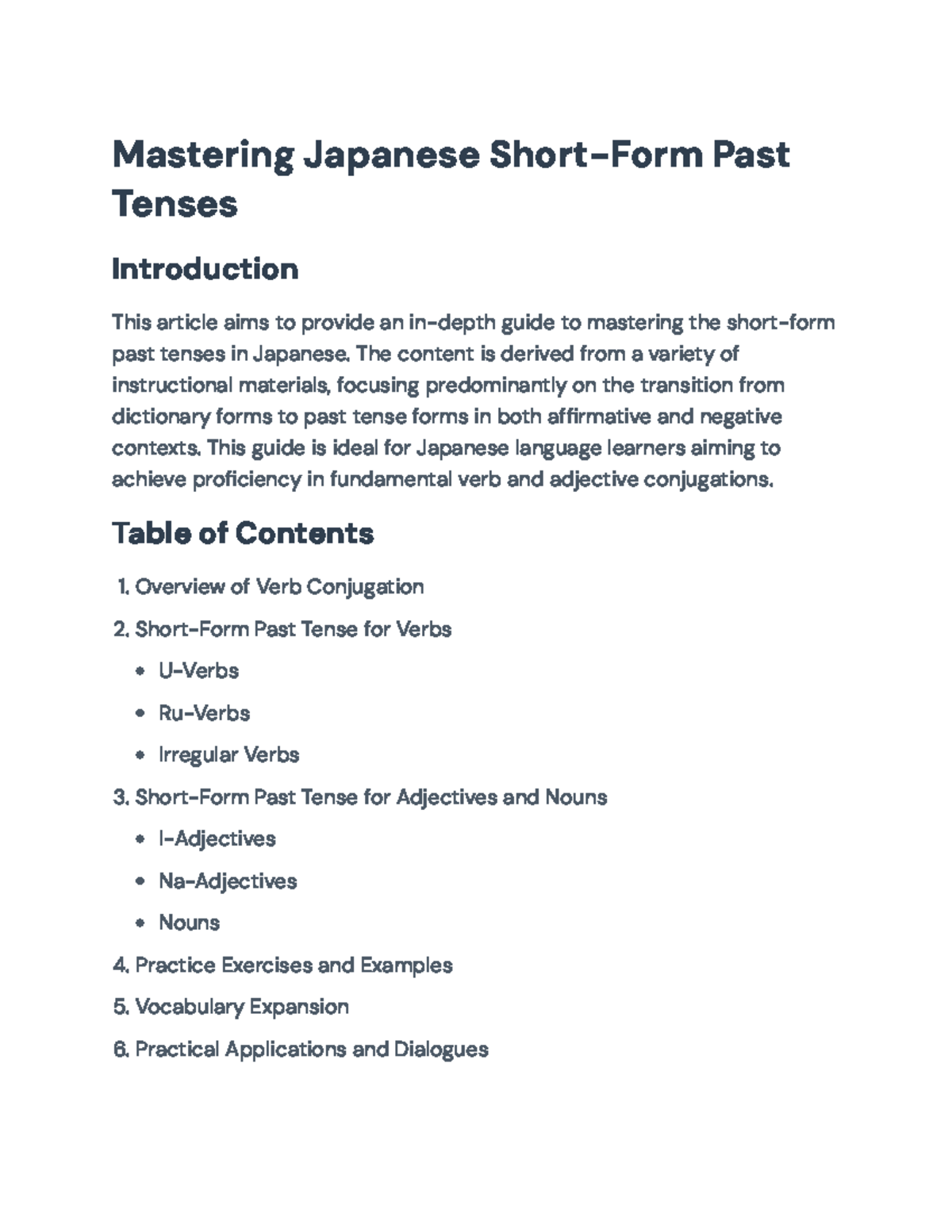 Mastering Short-Form Past Tenses in Japanese: A Comprehensive Guide ...
