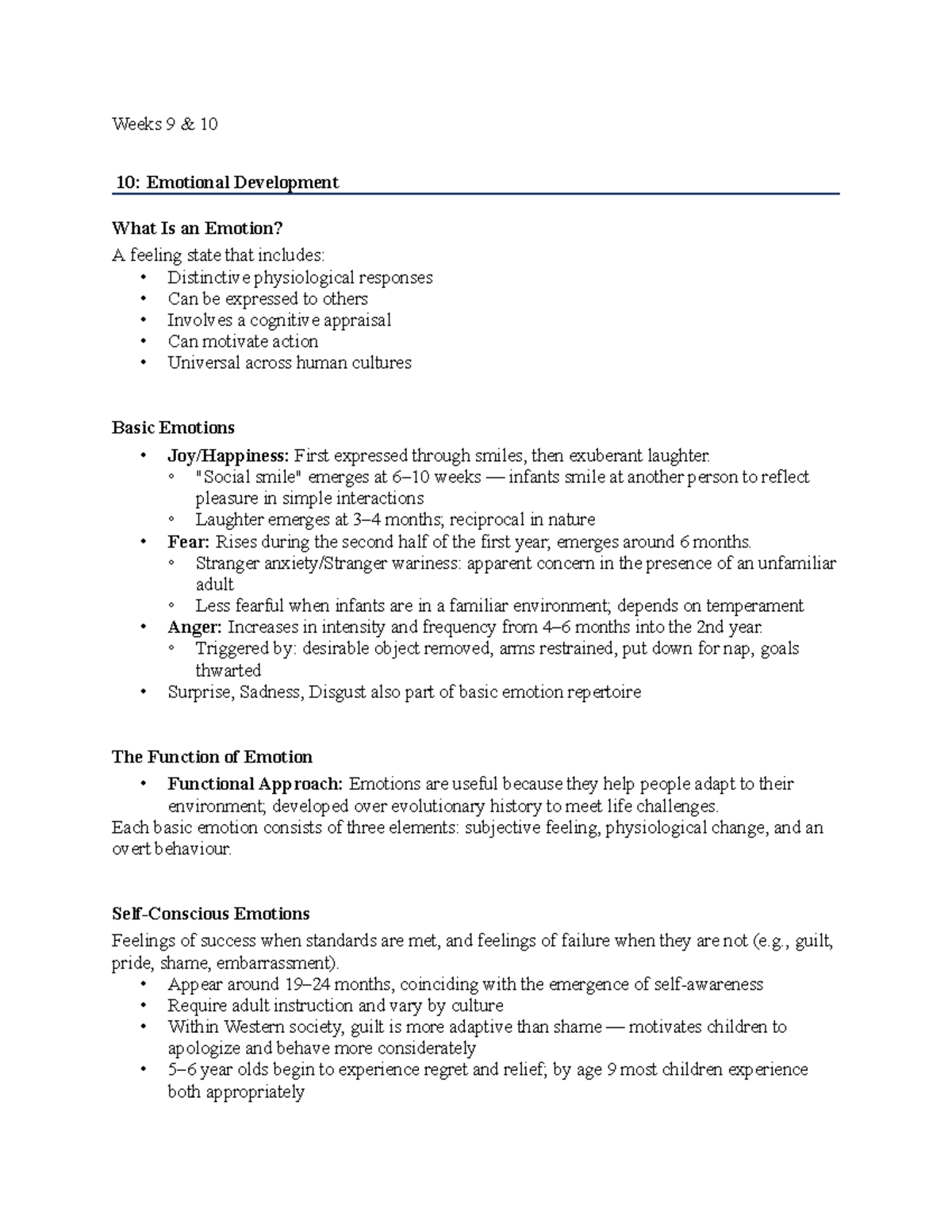 Psych 2410B: Weeks 9-10 Lecture Notes on Emotional & Gender Development ...