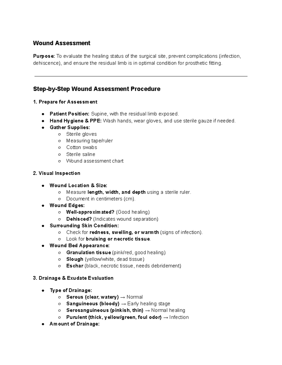 AX-P Tcddd - Amputation - Wound Assessment Purpose: To evaluate the ...