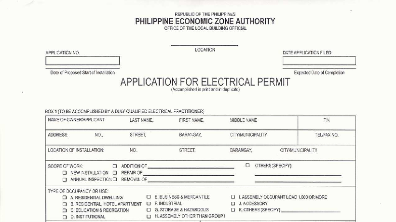Electrical Permit Application - Philippines - Studocu