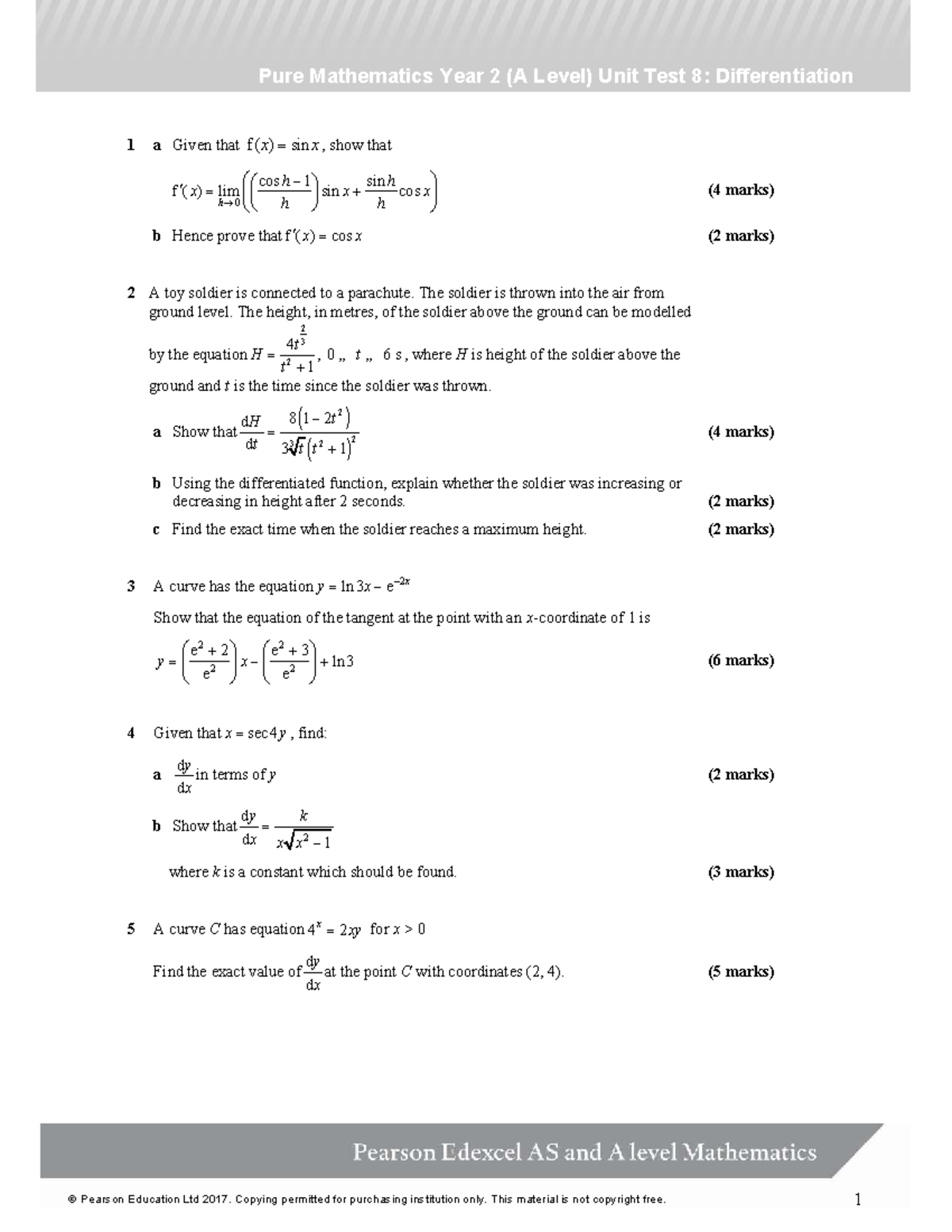 Pure Mathematics A Level Unit Test 8: Differentiation Notes - Studocu