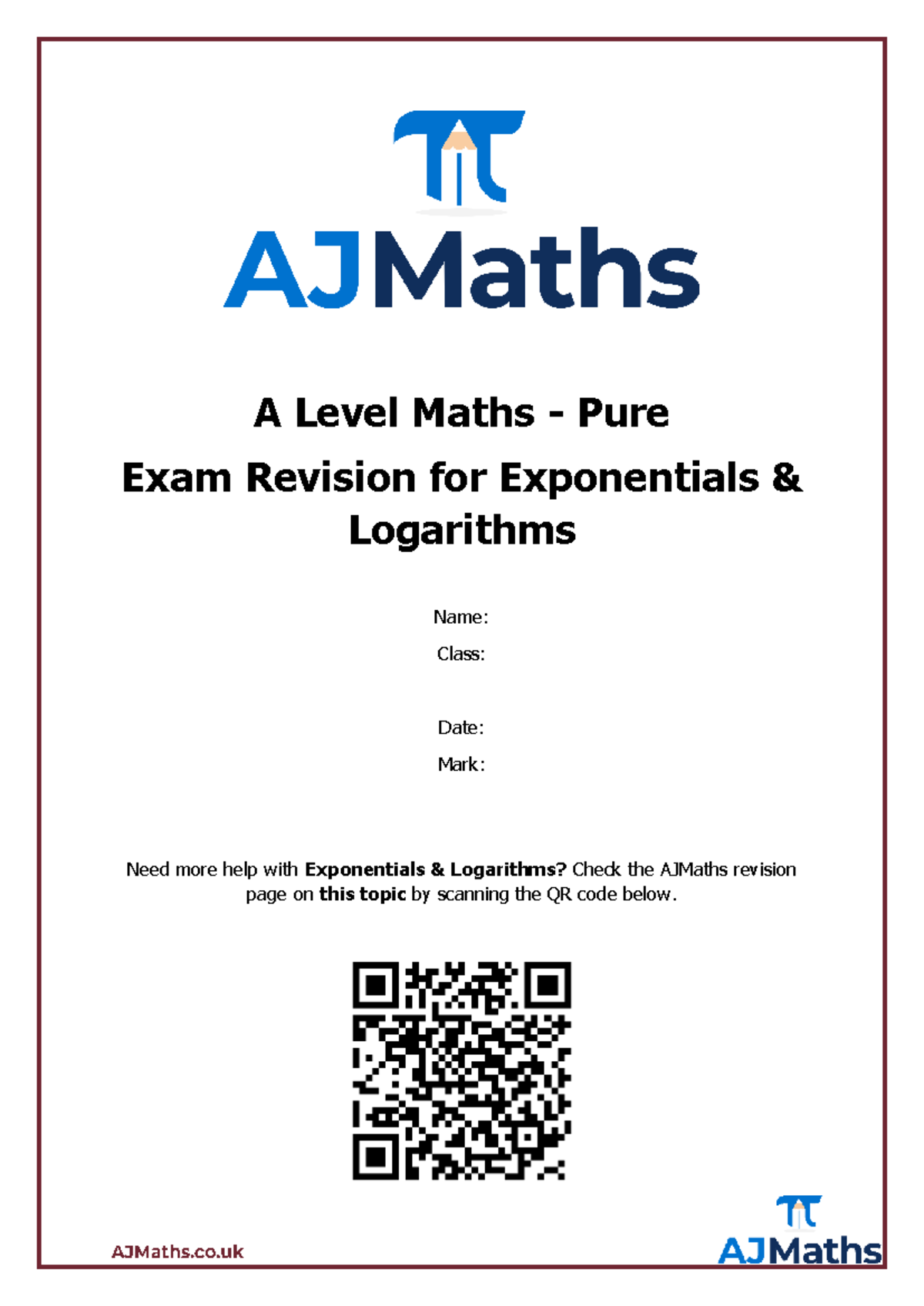 A Level Maths Pure Exam Revision: Exponentials & Logarithms - Studocu