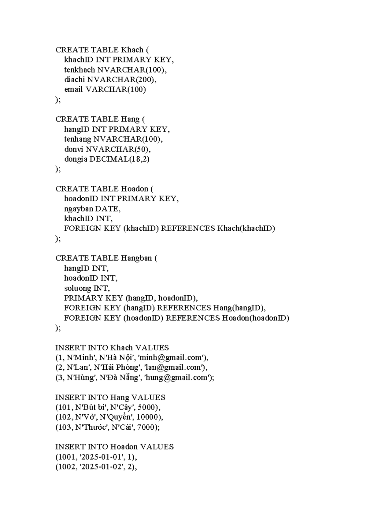 2502 - SQL Database Table Creation and Transactions Guide - Studocu