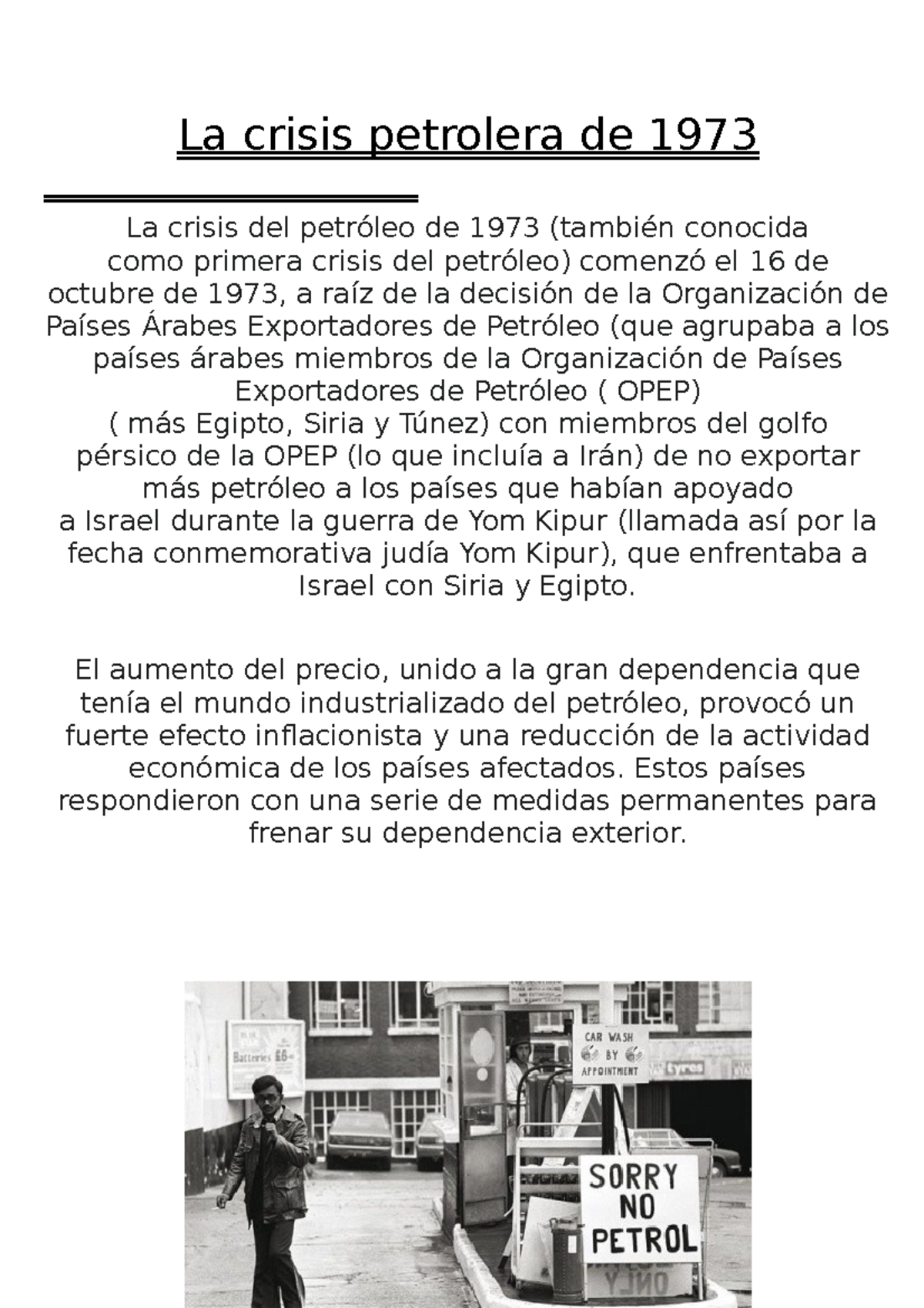 La crisis petrolera de 1973: Antecedentes y Consecuencias Clave - Studocu