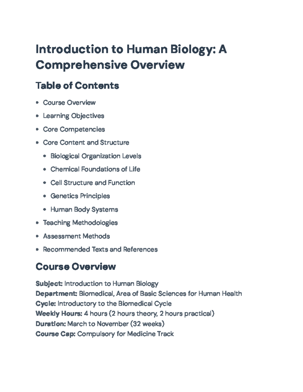 Introduction to Human Biology: Comprehensive Course Overview - BIOM 101 ...