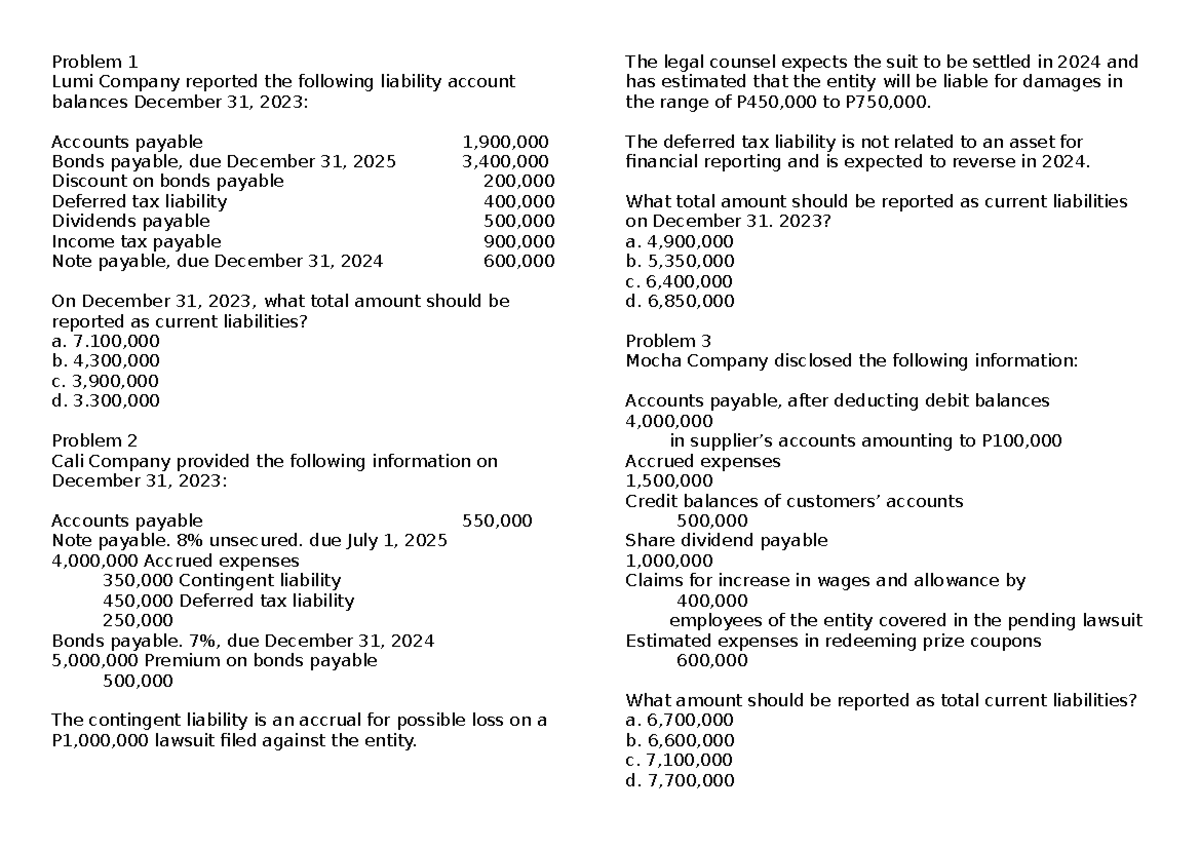 ACCT 202 - Current Liabilities Calculation Exercise Activity 2 - Studocu