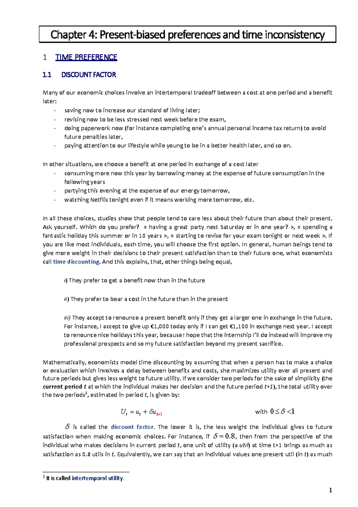 Chapter 4: Present Biased Preferences and Time Inconsistency - Studocu