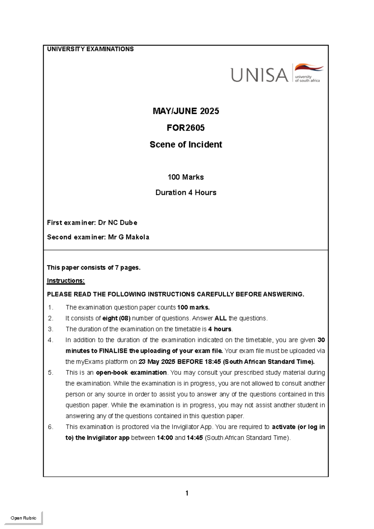 FOR2605 Final Exam Guidelines and Instructions 2025 - Studocu