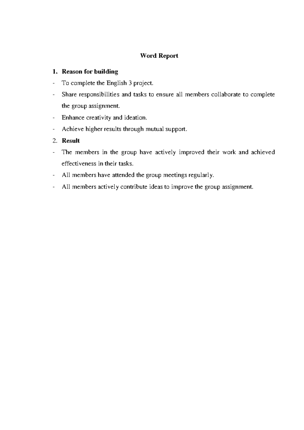 WORK Report - Word Report Reason for building To complete the English 3 ...