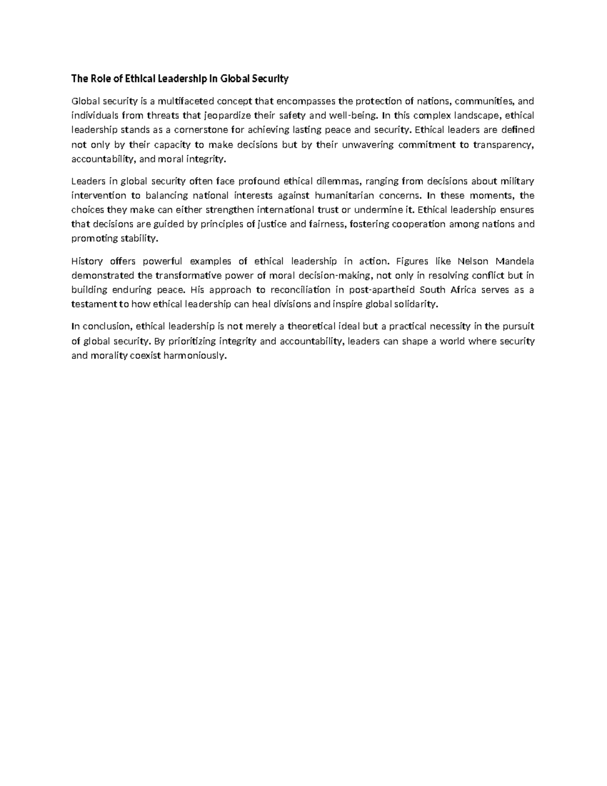 The Role of Ethical Leadership in Global Security - In this complex ...