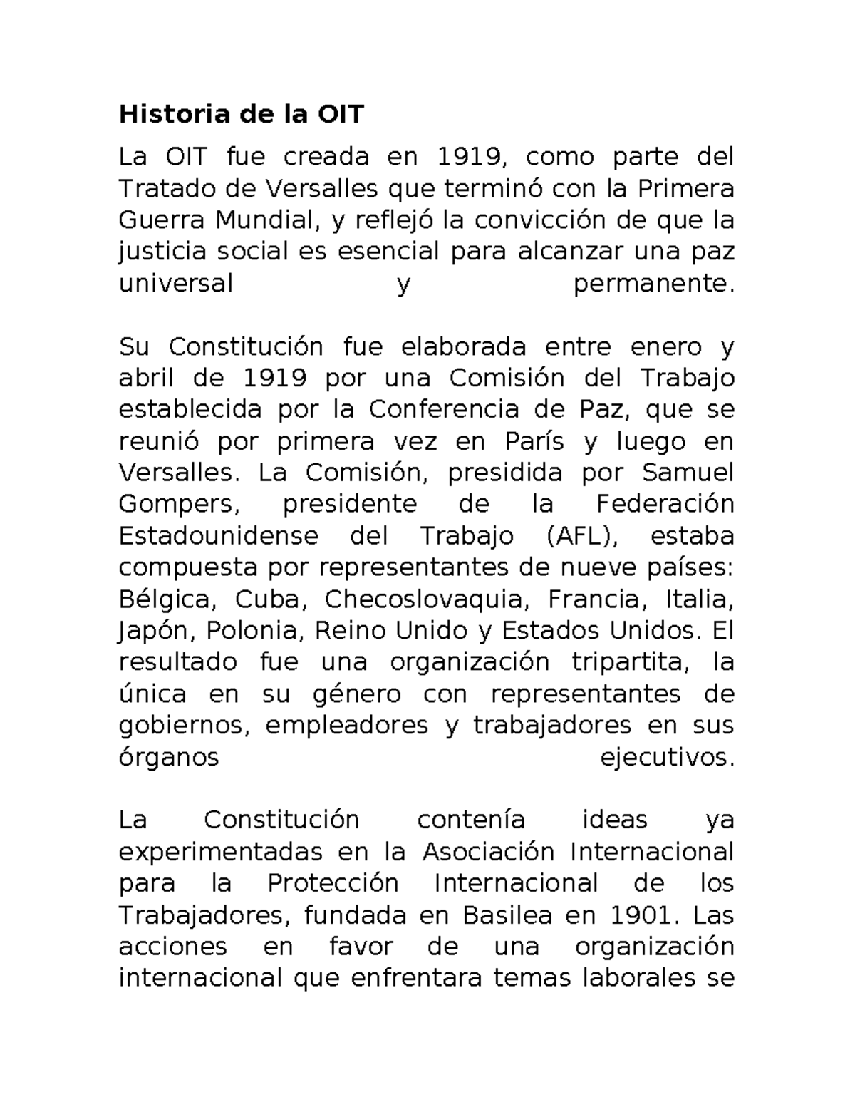 Historia de la OIT: Fundamentos y Evolución (Curso OIT 101) - Studocu