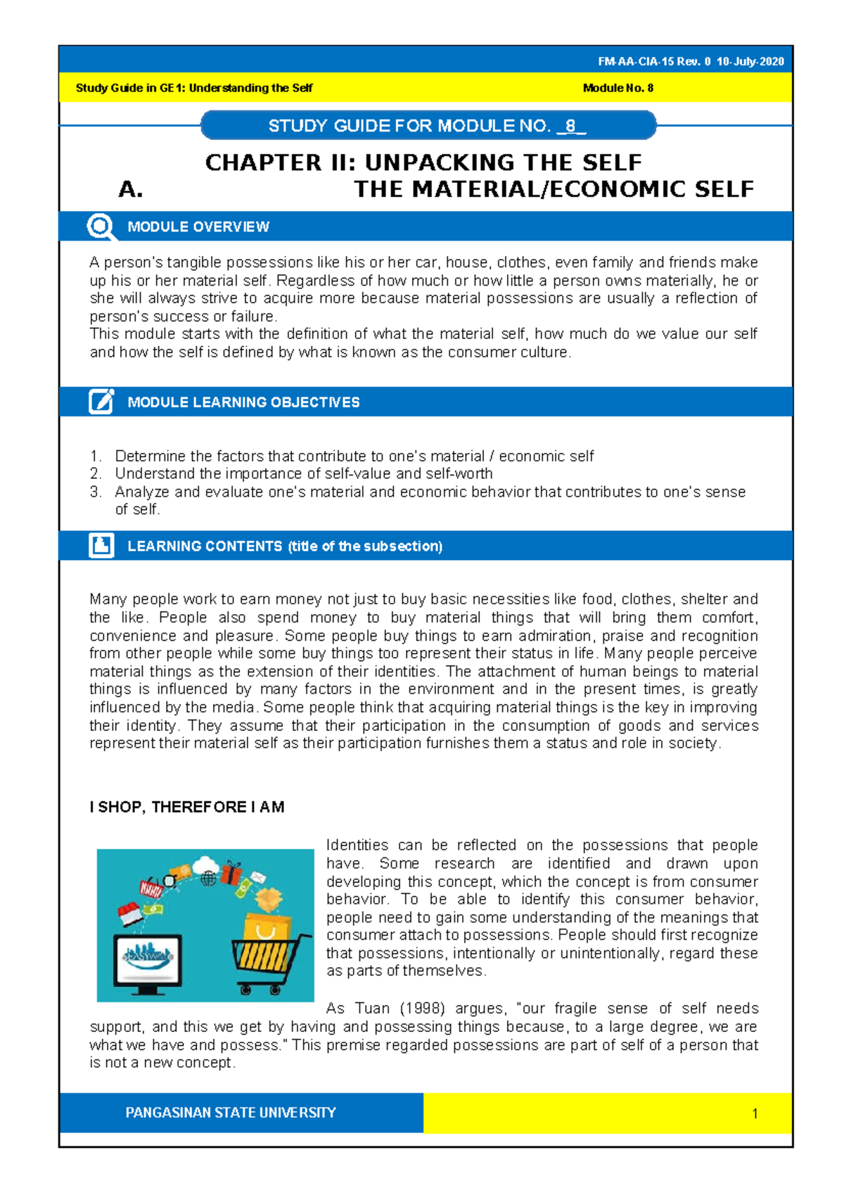 GE1 Module 8 Material Self - STUDY GUIDE FOR MODULE NO. 8 Study Guide ...
