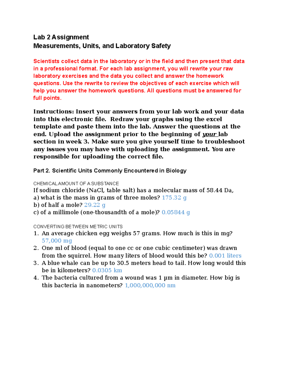Lab 2 Assignment - Measurements, Safety, and Data Analysis Fall22 - Studocu